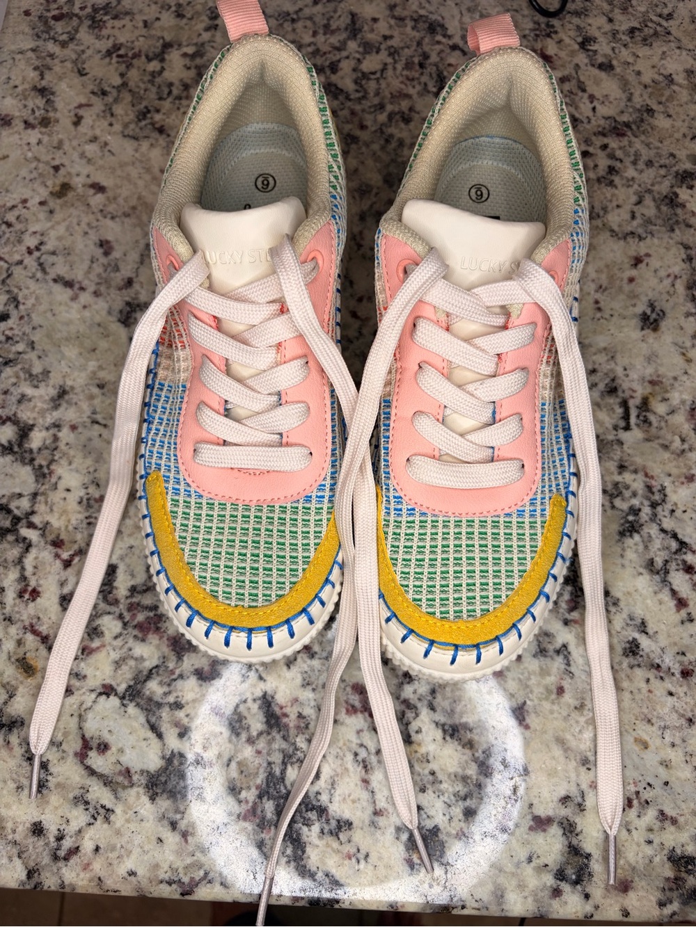 Lucky Step Women's Pink Multicolor Woven Athletic Sneaker